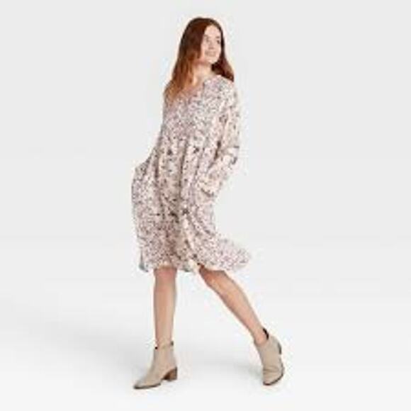 Knox Rose Boho Floral Print Peasant Babydoll Dress – Oversized - Picture 1 of 8